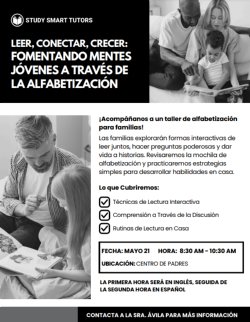 Building Strong Readers: The Power of Early Literacy, 5/21 @8:30-9:30 a.m. presented in English/Formando Lectores Fuertes: El Poder de la Alfabetizacion Temprano, 5/21 @9:30-10:30 a.m. presentado en español
